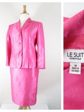 Le Suit Womens Plus Size Solid Pink Skirt Suit Size 18 Formal Business Career